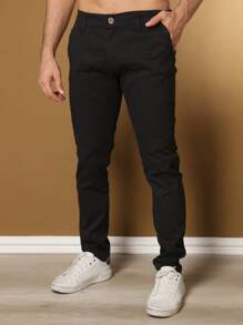 Men's Tailored Twill Trousers With Knife Pocket And Built-In Pocket - Black - View 1