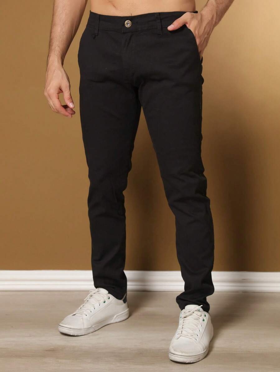 Men's Tailored Twill Trousers With Knife Pocket And Built-In Pocket - Black - View 1