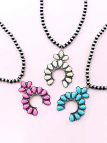 西部乡村风格复古绿松石装饰花朵吊坠项链，女士礼物 - 西部 - 查看 7
