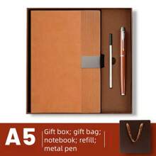 Customized A5 Vertical Striped Stitching Notebook, Premium Soft Leather, School/Business Meeting Gift Set, Corporate Culture Promotion & Grand Opening Commemorative Gift