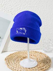 1 pieza Gorro de punto con bordado acrílico de estilo casual de calle, estampado de espina de pescado, para hombre, para pesca, senderismo, esquí y deportes al aire libre, para otoño/invierno, cortaviento y cálido