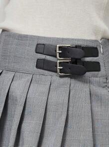 Pantalón de falda plisada con diseño de hebilla, moda casual para mujer en primavera y verano - Gris - Ver 5