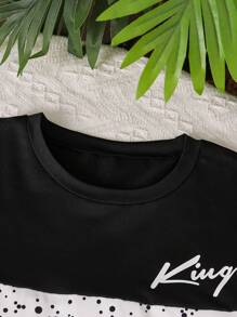 2pcs/Set Toddler Boys' Casual Street Style Colorblock Letter Printed Short Sleeve T-Shirt And Shorts Outfit, Spring/Summer - Orange - View 4