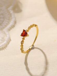 BALMORA 1 件 S925 纯银镀 14k 金/铂金女士戒指，优雅心形红锆石日式戒指，适合女孩的礼物 - 金色 - 查看 7