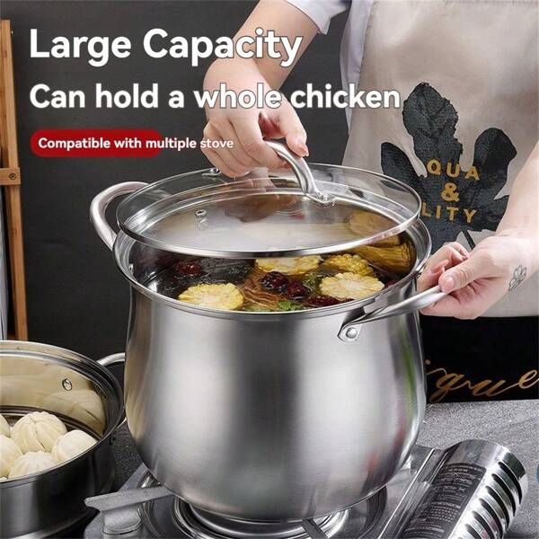 1 pieza Olla de acero inoxidable (8,58 pulgadas), olla grande para sopa, utensilios de cocina para exteriores, herramientas de cocina, accesorios de cocina