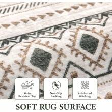 Large Washable 6x9 Area Rug: Boho Moroccan Geometric Neutral, Non-Slip Foldable Indoor Floor Carpet For Living Room, Bedroom, Dining Table - Beige, 6X9 - Brown/Green - View 5