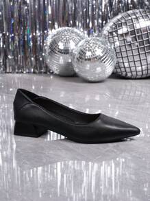 Women Solid Color Pointed Toe Chunky Heel Mid Heel Work Shoes, Pumps