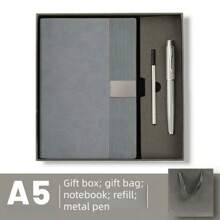 Customized A5 Vertical Striped Stitching Notebook, Premium Soft Leather, School/Business Meeting Gift Set, Corporate Culture Promotion & Grand Opening Commemorative Gift