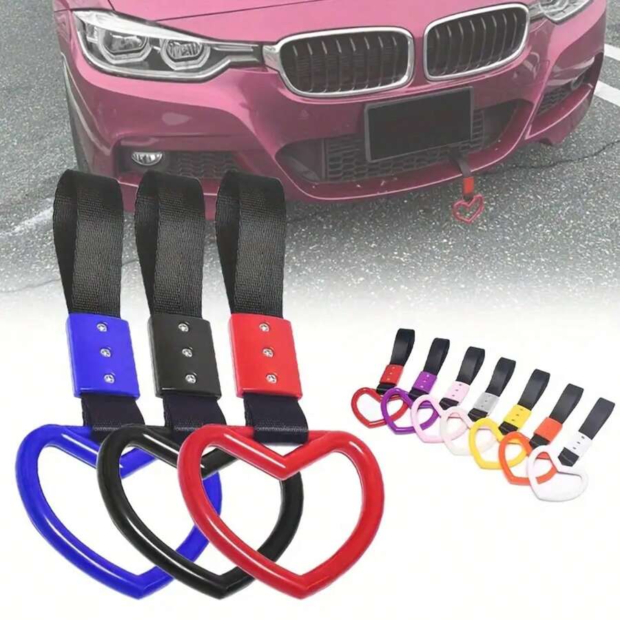 1pc Heart-Shaped Car Handle Strap - Stylish Rear Bumper Warning Ring In Multiple Colors, Strong Nylon & ABS Material, Perfect For Cars, Subways, And Buses