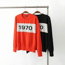 1970 JUMPER PULLOVER BELLA DESIGNER BLACK ORANGE WOMEN Long Sleeved Knitted Tops - 橘色 - 查看 1