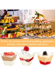 10-50pcs Plastic Dessert Cups, Small Square Transparent Jelly Cups, Glitter Dessert Cups, Square Mini Appetizer Cups, Reusable Dessert Bowls, Yogurt Parfait Cups, Suitable For Mousse Cake, Party, Wedding, Tasting, Pudding, Etc. - Multicolor - View 6