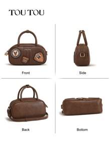 TOUTOU Vintage Bowling Ball Shaped Zipper Boston Bag, Lightweight Multi-Functional Shoulder Messenger Bag, Suitable For Commuting And Traveling