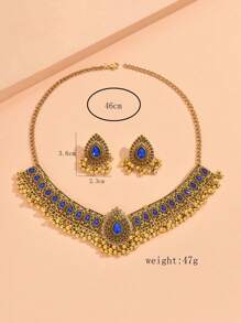 1pc Vintage Rhinestone Peacock Necklace And 1 Pair Earrings Women Jewelry Set