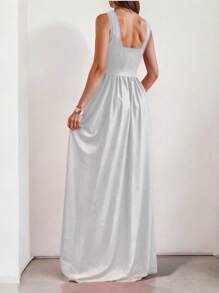 Sophisticated Off-The-Shoulder Long Dress With Leg Slit - 白色 - 查看 2