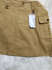 FALDA  SHORT CORTA CON BOLSA DE CARGO  TELA AJUSTABLE MOD. THALIA - Caqui - Ver 2