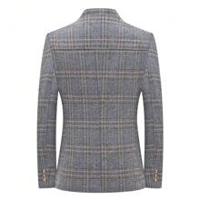 Men Casual Stand Collar Striped Jacket, Suitable For Spring & Autumn, Business Casual Blazer Outwear - Grey - View 2