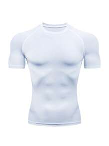 Summer White Crew Neck Short Sleeve Compression Shirt Slim Fit Quick Dry Moisture Wicking Athletic Top For Men Outdoor Sports Training World Cup Fans Cheer Wear - trắng - Xem 2