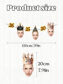 1pc Customized Photo Birthday Banner, Facial Banner, Personalized Customize Age Birthday Banner, Facial Birthday Fun Party Character,Graphic Print - Multicolor - View 3