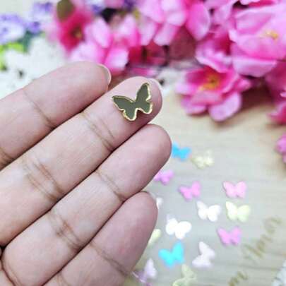50 Mini Apliques Tag Acrílico Espelhado Borboleta 1cm Artesanato Decoração Papelaria Criativa, Carnaval