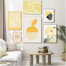 1 pezzo Stampa artistica moderna su tela con disegni geometrici astratti e grafici gialli, poster per galleria, opere d'arte da parete per la decorazione della casa, senza cornice - Multicolore - Visualizzare 4