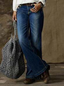 Plus Size Women Loose Casual Versatile Denim Jeans With Pockets