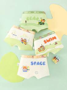 年轻男孩 4 时尚汽车熊印花男孩平角裤，舒适柔软多色平角裤