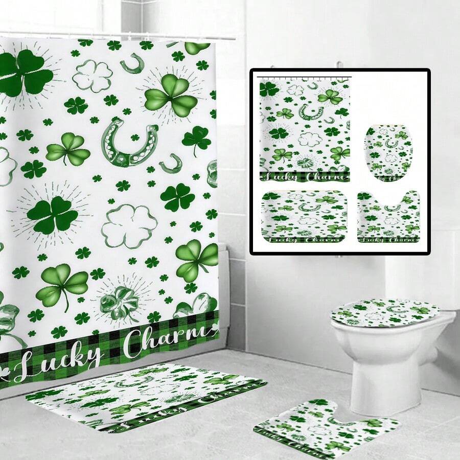 1pc St. Patrick's Day Spring Gnome Pattern Shower Curtain Set, Waterproof Polyester Fabric, Machine Washable, Top Hooks Included, For Bathroom Decoration, Home Decor Fall Decor Bathroom Accessories Back To School