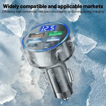 Adaptador de cargador de coche de 6 puertos 90W con carga rápida, cable de carga de 3.3FT/100CM, cable de datos USB-C a Type-C/Apple IOS compatible con iPhone, set de adaptador de carga de coche