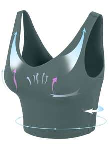 女式长款运动胸罩：V 领无袖长款健身短款上衣，内置胸罩，适合瑜伽、健身房、健身、跑步、女士压缩运动服、女式长款运动胸罩，加长款，自信覆盖。 - 青碧色 - 查看 7