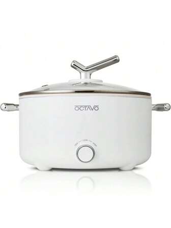 OCTAVO 1 pieza de olla eléctrica multifuncional de 3L y 1000W con control de potencia ajustable, wok eléctrico antiadherente, tapa de vidrio templado, apta para shabu-shabu, salteados, olla caliente. Batería de cocina multifuncional