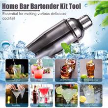 Kit With Stylish Bamboo Stand, 12 Piece 25oz Cocktail Shaker Set For Mixed Drink, Professional Stainless Steel Bar Tool Set, Gift For Man Dad - Cocktail Recipes Booklet (Grey) - Gray_ - View 3