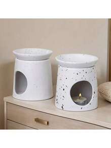 1 件装精油燃烧器，适用于家庭或水疗油蜡融化燃烧器家庭香味扩散器，陶瓷小烛台精油燃烧器，蜡烛加热器雕刻星星白蜡融化油融化加热器火焰蜡