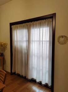 1pc Bohemian Checkered Linen Curtain, Sheer Floral Patterned Boho Style Curtain, Transparent Room Divider Curtain For Bedroom, Living Room, Home Decor, All Season