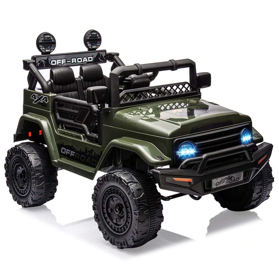 Danolapsi Kids Ride On Truck Car,12V Electric Car,Kids Electric Ride On Toy With Remote Control Spring Suspension LED Lights Music 3 Speeds For 3-8 Years Old Boy Girl Gift - 綠色 - 查看 1