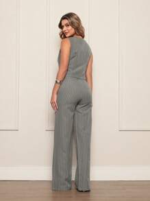 Women's Tailored Set Vest + Pants Casual/Social Fashion - Plomo/Blanco - Ver 3