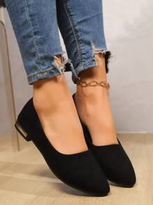 女士平底尖头套脚鞋，新款软底低跟乐福鞋，舒适休闲轻便黑色透气鞋 - 黑色 - 查看 2