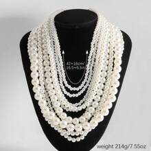 1 Pc Vintage Glamorous Multi-Layer Faux Pearl Necklace, Suitable For Women Evening Party, Wedding Or Gift
