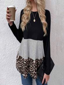 女士豹纹印花 T 恤时尚休闲日常舒适