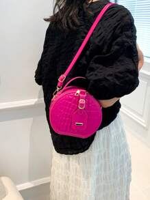 Women Mini Small Round Bag Crocodile Handbag Retro Crossbody Bag - Hot Pink - View 2