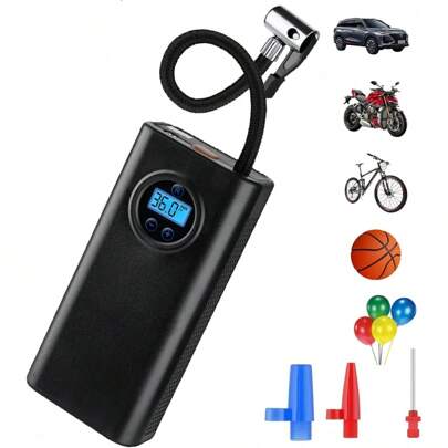 CARSUN Inflador de pneus portátil - Acessórios para carro, Compressor de ar portátil sem fio recarregável preto para carro, Bomba de ar elétrica com luzes LED e manômetro digital, Bomba de inflar pneus portátil inteligente com enchimento e parada automáticos para carros, motocicletas, bicicletas, vem com acessório inflável 2 baterias de íon-lítio tandem de 1500 mAh