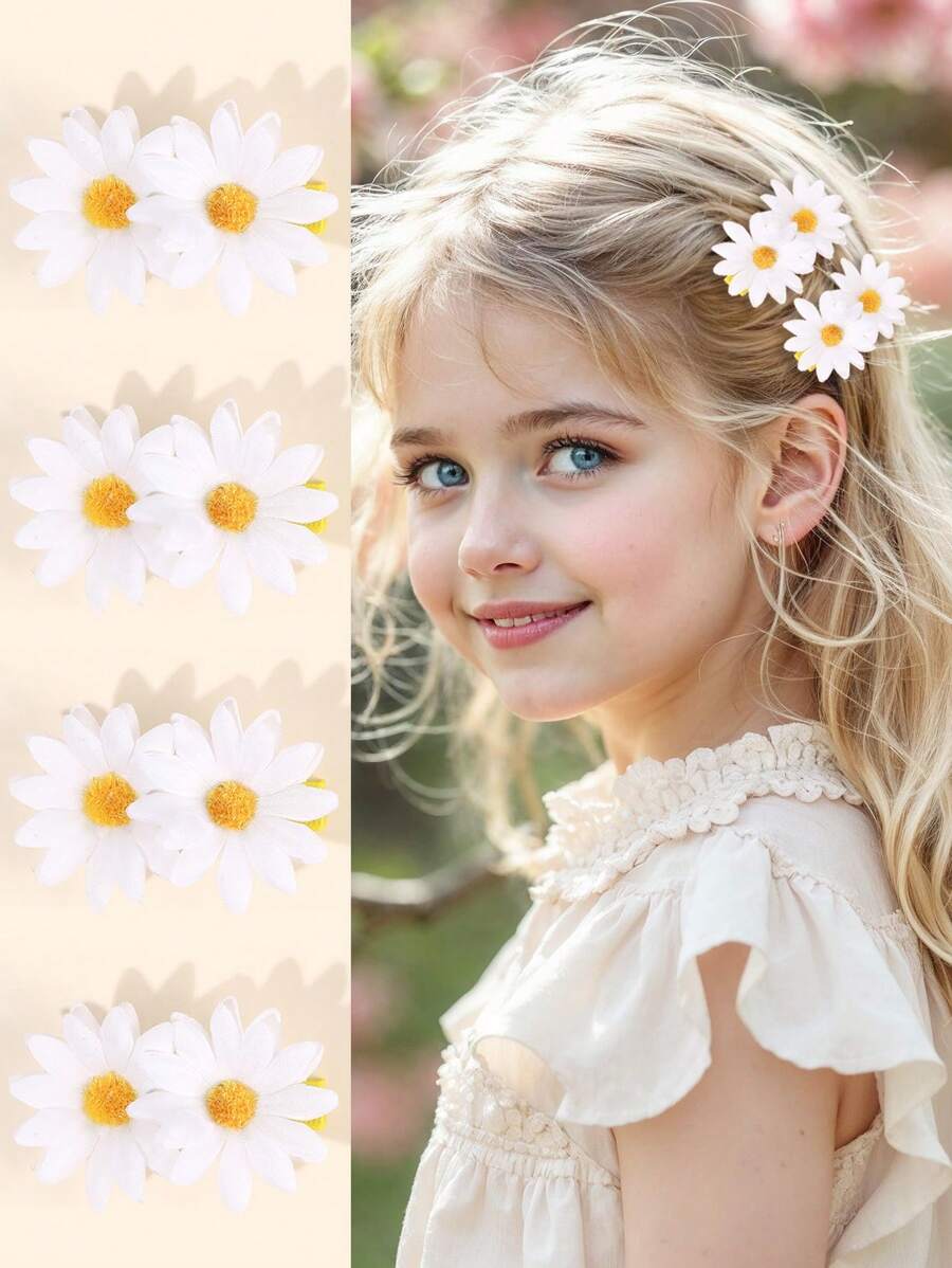 4 piezas de pinzas para el cabello con margaritas para niñas, pinzas de cocodrilo de tela, pasadores, accesorios lindos para el cabello de niños, regalos para niños pequeños