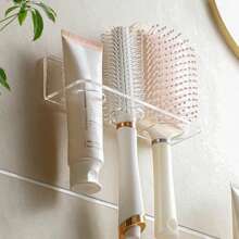 1pc Transparent Plastic Bathroom Storage Rack, Wall-Mountable Acrylic Hairbrush Holder | Dressing Table Storage Rack Without Drilling | Place Combs, Toiletries | 1 Transparent Design | No Electricity Required