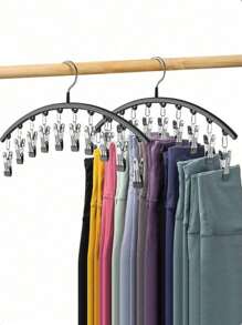 1pc Clothes Hanger Closet Organizer With 10 Clips Space-Saving Curved Hanger For Yoga Pants And Leggings Pants Socks Hanger For Clothes Shops Organize Bedroom Bathroom Closet Wardrobe Home Dormitory Travel Wardrobe Organizer Storage Clothes Hanger Clothes Storage Organizer Closet Organization And Storage - Multicolor - View 1