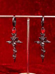 1 Pair Cross Of Thorns And Roses - Piercing Earrings For Women, Original Dark Punk Style, Christmas Costume Jewelry, Gift For Boyfriend