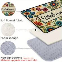 1 pieza Felpudo de entrada creativo con estampado floral de primavera, absorbente de agua, antideslizante y de alta rebote, resistente a la suciedad y lavable a máquina, decorativo para baño, inodoro, cocina y talla grande, alfombra de baño, alfombra de piso, alfombra de exterior, felpudo de puerta, decoración de otoño, accesorios de baño, decoración de entrada escolar - Multicolor - Ver 10