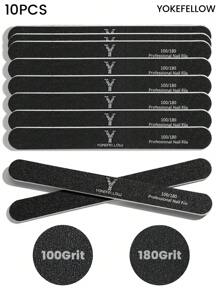 YOKEFELLOW 10 limas de uñas de grano 100/180, 180/240, profesionales, reutilizables, color negro, herramienta de manicura adecuada tanto para uñas acrílicas como naturales, herramienta de manicura y pedicura para mujeres y niñas, salón de uso doméstico