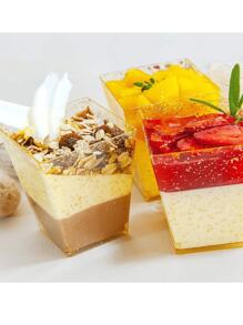 10-50pcs Plastic Dessert Cups, Small Square Transparent Jelly Cups, Glitter Dessert Cups, Square Mini Appetizer Cups, Reusable Dessert Bowls, Yogurt Parfait Cups, Suitable For Mousse Cake, Party, Wedding, Tasting, Pudding, Etc. - Multicolor - View 2