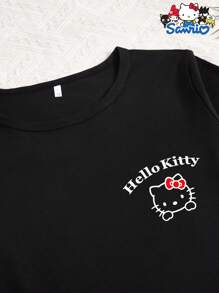 Sanrio Set pigiama a 3 pezzi Sanrio Hello Kitty: maglietta a girocollo con maniche corte, pantaloncini e pantaloni lunghi con stampa di lettere cartoni animati, pigiama comodo