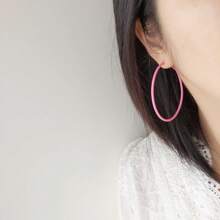 Pendientes aro coloridos, forma de círculo grande y exagerada, versátiles y personalizados - Rosa - Ver 2