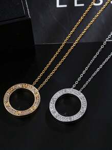 1 pièce Collier rond en cuivre orné de zirconium, de style européen et américain, design créatif et élégant pour femmes
